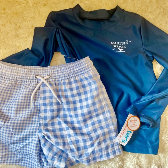 Carter's Other - Carter's Just One You Toddler Boys' Long Sleeve Gingham Rash Guard Set